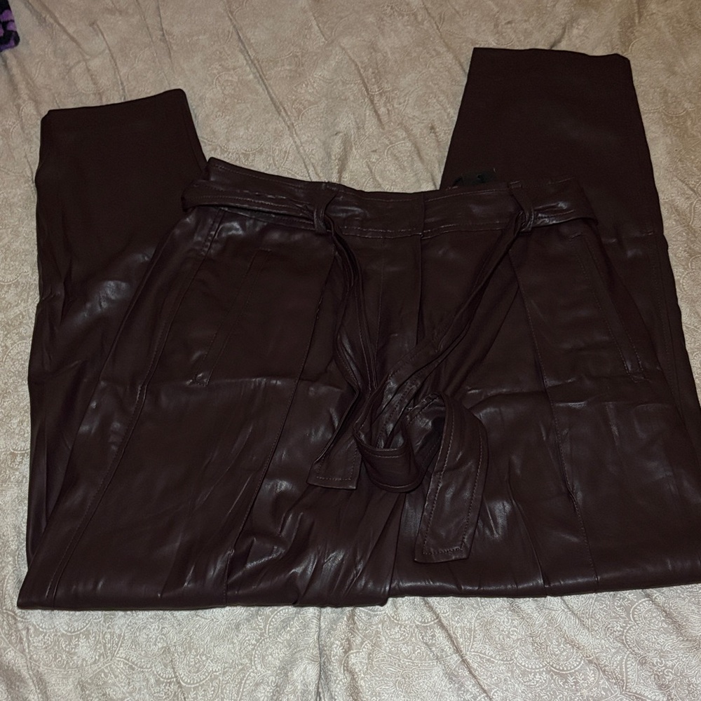Blank NYC Women's Belted Brown Faux Leather Pants - Picture 6 of 13